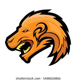 Vector Lion Head Isolated on White Background. Wild African Mascot. Angry Beast Cartoon Character. Mammal Predator Silhouette.