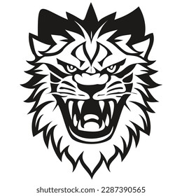 Vector Lion Head-Maskottlogo für Sport- und Sportteam, schwarz-weiße Abbildung
