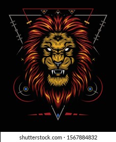 vector lion head with ornament background. king of lion illustration for shirt design
