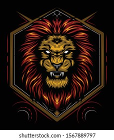 vector lion head with ornament background. king of lion illustration for shirt design