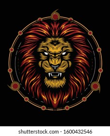 Vector Lion head with ornament background. king of lion illustration for shirt design