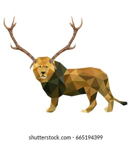vector lion with the horns of the animal in a polygon chart