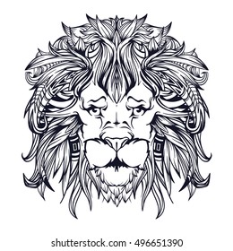 Vector lion in lines isolated on white background. Can be used for prints, cards, case or poster.