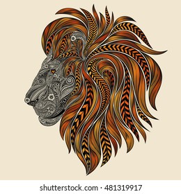 Vector lion patterns with a fiery red mane