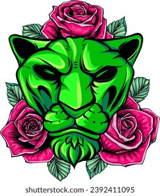 vector Lion and roses