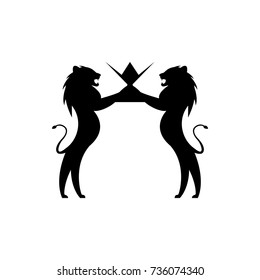 Vector lion silhouette view side for retro logos, emblems, badges, labels template vintage design element. Isolated on white background