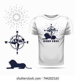 Vector lion silhouette view side for retro logos, emblems, badges, labels template vintage design element. Isolated on t-shirt blank
