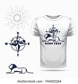 Vector lion silhouette view side for retro logos, emblems, badges, labels template vintage design element. Isolated on t-shirt blank