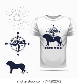 Vector lion silhouette view side for retro logos, emblems, badges, labels template vintage design element. Isolated on t-shirt blank