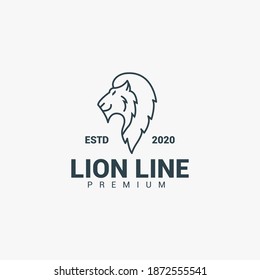 Vector lion vintage logo, line art and minimalist style, isolated white background.