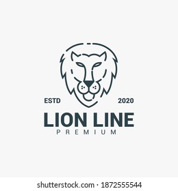 Logotipo vintage de león vectorial, arte lineal y estilo minimalista, fondo blanco aislado.