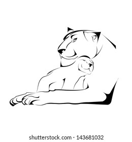 Vector lioness with her child