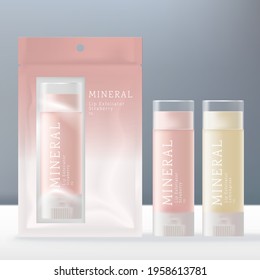 Vector Lip Balm, Stick or Scrub Clear Case Packaging with Clear Foil Bag.