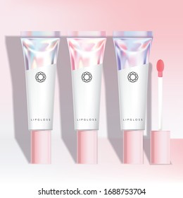 Vector Lip Gloss / Exfoliator / Tint / Stain / Hand Cream Tube in Holographic Tube Packaging