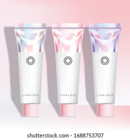 Vector Lip Gloss / Exfoliator / Tint / Stain / Hand Cream Tube in Holographic Tube Packaging