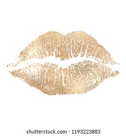 Vector lip imprint with golden texture isolated on white background. Decorative element for print or design.