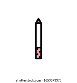 Vector lip pencil icon in flat style with black stroke, pink fill and circles texture