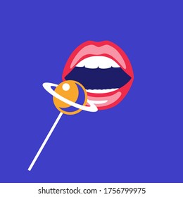 Vector lips, lollipop, simple element