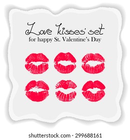 Vector lips for Saint Valentine's day on the piece of ragged paper. 