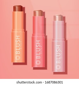 Vector Lipstick / Blush / Balm / Foundation / Contour Stick in Coral Sunlight Background