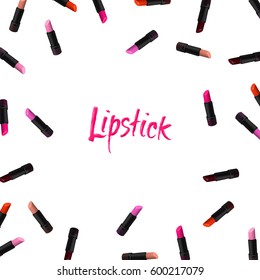 Vector lipstick border on white background. Beauty illustration