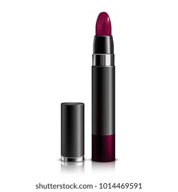Vector lipstick burgundy isolated on white background. Cosmetic package design in 3d illustration