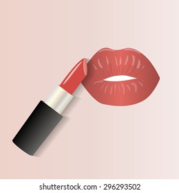 Vector lipstick and lips on the isolated background.  Red lipstick. Red lips.