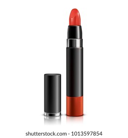 Vector lipstick orange isolated on white background. Cosmetic package design in 3d illustration