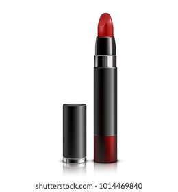 Vector lipstick red isolated on white background. Cosmetic package design in 3d illustration