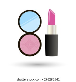 Vector lipstick and rouge on an isolated background with shadow. 