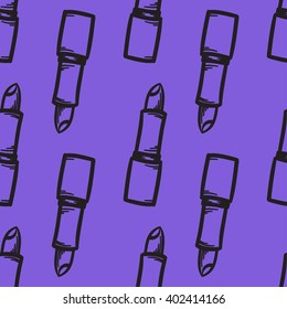 Vector lipstick seamless pattern. Modern texture. Repeating endless abstract hand drawn background. 