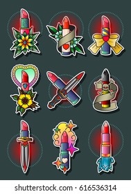 Vector Lipstick Set Tattoo Art Stylized