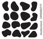 Vector liquid blob shadows random shapes. Black cube drops simple shapes blob.
