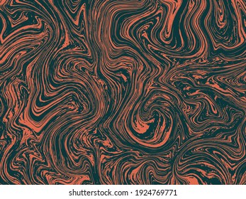 Vector liquid colors marble texture in orange and dark green.