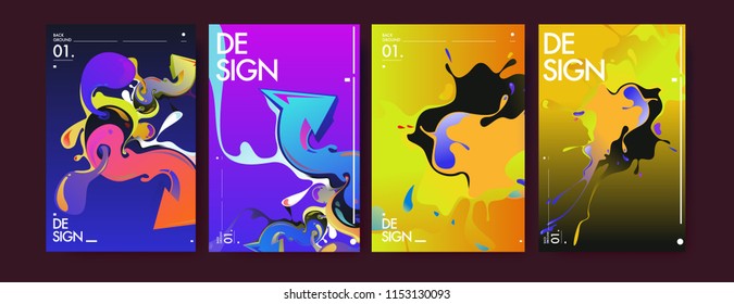 Vector liquid and flow colorful background. Splash of paint illustration. Set of poster and cover design template in eps10.