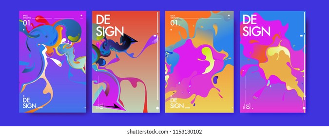 Vector liquid and flow colorful background. Splash of paint illustration. Set of poster and cover design template in eps10.