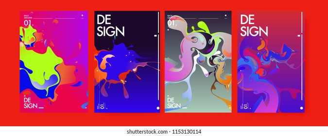Vector liquid and flow colorful background. Splash of paint illustration. Set of poster and cover design template in eps10.