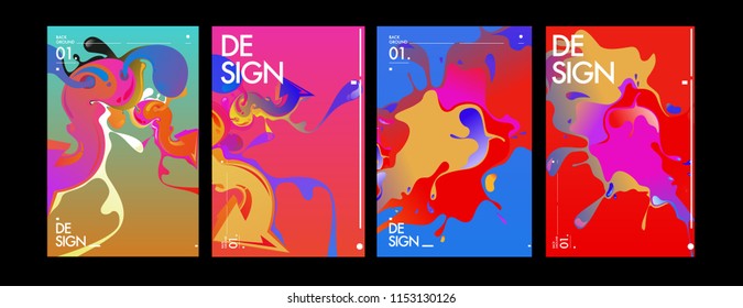 Vector liquid and flow colorful background. Splash of paint illustration. Set of poster and cover design template in eps10.