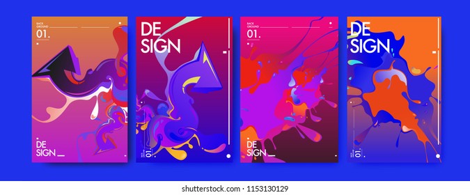 Vector liquid and flow colorful background. Splash of paint illustration. Set of poster and cover design template in eps10.
