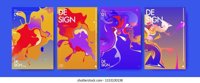 Vector liquid and flow colorful background. Splash of paint illustration. Set of poster and cover design template in eps10.