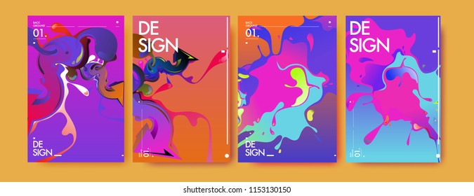 Vector liquid and flow colorful background. Splash of paint illustration. Set of poster and cover design template in eps10.