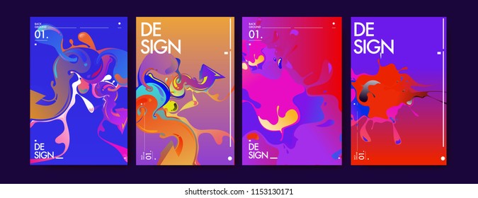Vector liquid and flow colorful background. Splash of paint illustration. Set of poster and cover design template in eps10.