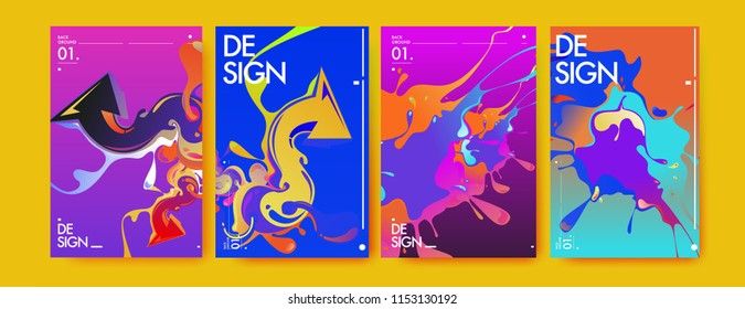 Vector liquid and flow colorful background. Splash of paint illustration. Set of poster and cover design template in eps10.
