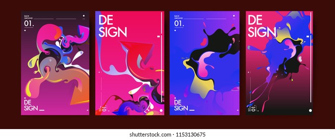 Vector liquid and flow colorful background. Splash of paint illustration. Set of poster and cover design template in eps10.

