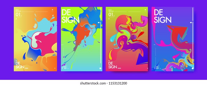 Vector liquid and flow colorful background. Splash of paint illustration. Set of poster and cover design template in eps10.
