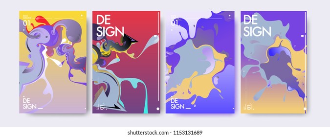 Vector liquid and flow colorful background. Splash of paint illustration. Set of poster and cover design template in eps10.
