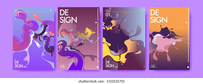 Vector liquid and flow colorful background. Splash of paint illustration. Set of poster and cover design template in eps10.
