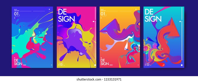 Vektorflüssigkeit und fließen bunten Hintergrund. Splash der Lackierung. Set von Poster- und Cover-Designvorlage in eps10.
