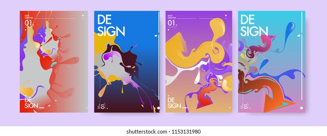 Vector liquid and flow colorful background. Splash of paint illustration. Set of poster and cover design template in eps10.
