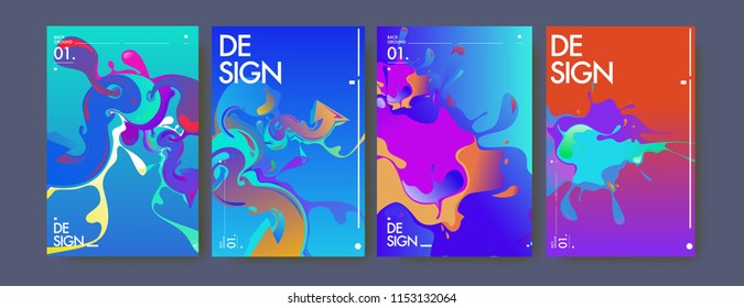 Vector liquid and flow colorful background. Splash of paint illustration. Set of poster and cover design template in eps10.
